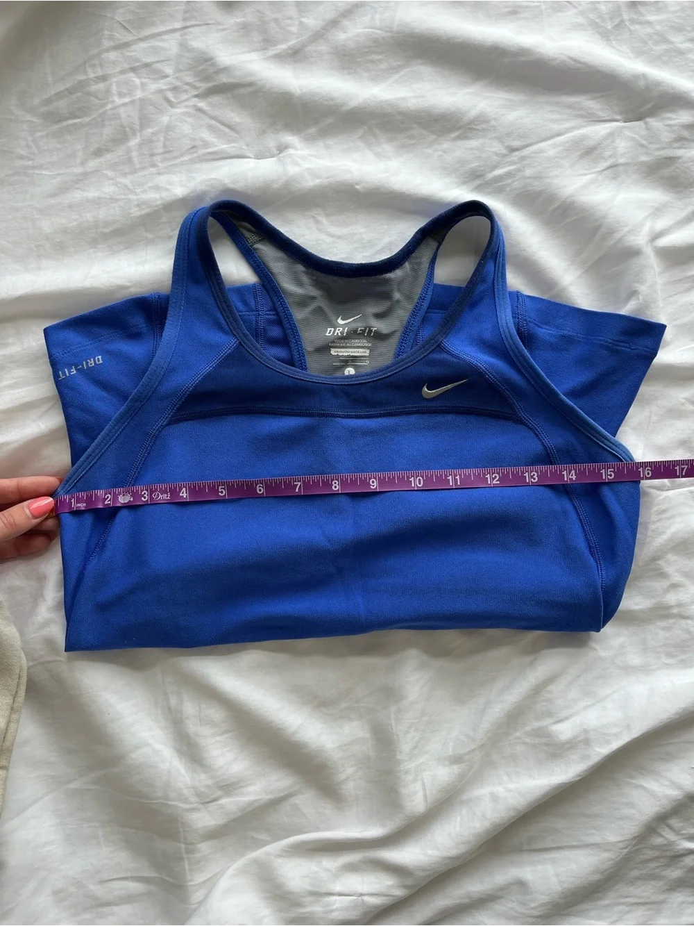 Nike Dri-FIT Racerback Running Tank Built-In Bra Back Pockets Royal Blue Size L - Picture 7 of 7